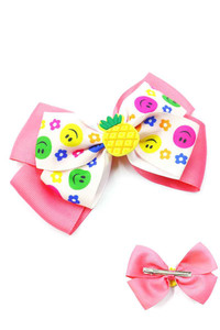 PINEAPPLE AND SMILE HAIR BOW-EKD6848C (12pc)