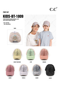 C.C STONE WASHED DENIM KID PONY CAP-KIDS-BT-1009