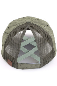 C.C EMBROIDERED FLORAL COTTON PONY CAP-BT-1016