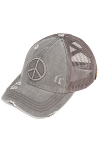 C.C PEACE SIGN DISTRESSED PONY CAP-BT-1017