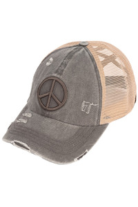 C.C PEACE SIGN DISTRESSED PONY CAP-BT-1017