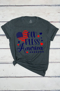 GOD BLESS AMERICA AMERICAN FLAG HEART GRAPHIC TEE