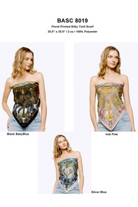 FLORAL PRINT SILKY TWILL SCARF-BASC8019