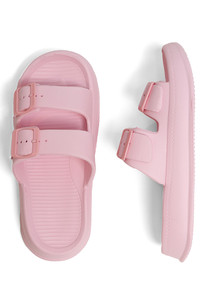 SOLID COMFY DOUBLE STRAP SLIDE SLIPPER-JSP206