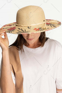 C.C TROPICAL FLORAL WIDE BRIM STRAW HAT-ST-1004