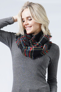 PLAID INFINITY FRAYED EDGE SCARF-ESC10404