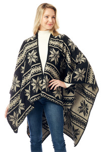 SNOWFLAKE PATTERN REVERSIBLE RUANA-LOF1302