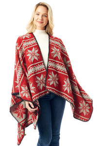 SNOWFLAKE PATTERN REVERSIBLE RUANA-LOF1302