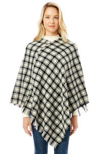 DIAMOND PATTERN KNITTED PONCHO-LOF1284