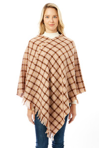 DIAMOND PATTERN KNITTED PONCHO-LOF1284