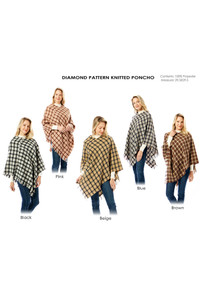 DIAMOND PATTERN KNITTED PONCHO-LOF1284