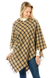 DIAMOND PATTERN KNITTED PONCHO-LOF1284
