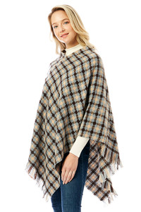 DIAMOND PATTERN KNITTED PONCHO-LOF1284
