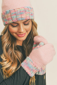 MULTI COLOR CUFF & THUMB FLEECE MITTENS-MG0057