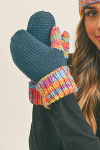 MULTI COLOR CUFF & THUMB FLEECE MITTENS-MG0057