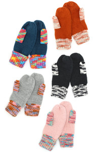 MULTI COLOR CUFF & THUMB FLEECE MITTENS-MG0057