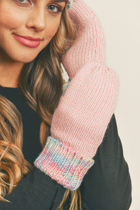 MULTI COLOR CUFF & THUMB FLEECE MITTENS-MG0057