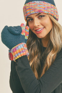 MULTI COLOR CUFF & THUMB FLEECE MITTENS-MG0057