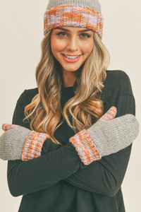 MULTI COLOR CUFF & THUMB FLEECE MITTENS-MG0057