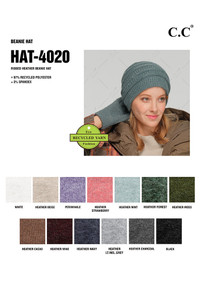 C.C RIBBED HEATHER BEANIE HAT-HAT-4020