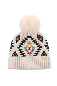 C.C AZTEC PATTERN FAUX FUR POM BEANIE-BABY-3001