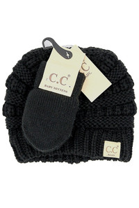 C.C SOLID RIBBED BABY BEANIE AND MITTEN GLOVE-BABY-SET1