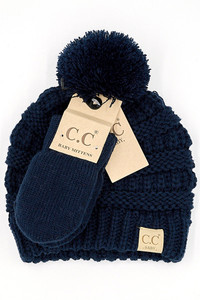 C.C SOLID RIBBED BABY POM BEANIE AND GLOVE-BABY-SET2