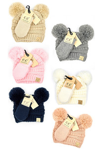 C.C SOLID RIBBED BABY POM BEANIE AND GLOVE-BABY-SET4