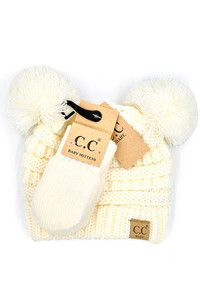C.C SOLID RIBBED BABY POM BEANIE AND GLOVE-BABY-SET4