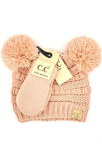 C.C SOLID RIBBED BABY POM BEANIE AND GLOVE-BABY-SET4
