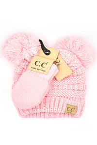 C.C SOLID RIBBED BABY POM BEANIE AND GLOVE-BABY-SET4