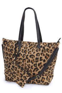 LEOPARD WEEKEND TOTE BAG WITH POUCH-EBB10330