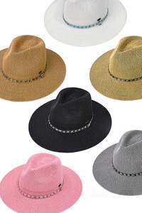 C.C Rhinestone Bugle Bead Trim Panama Hat-KP-017