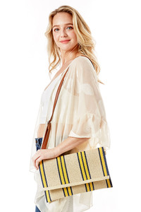 Striped Straw Clutch Cross Body Bag-LOA390