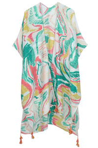 Abstract Print Tassel Kimono-BLK310045