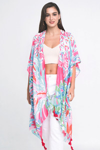 Floral Print Tassel Kimono-BLK310049