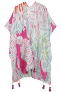 Floral Print Tassel Kimono-BLK310049