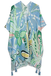 Tropical Floral Print Tassel Kimono-BLK310051