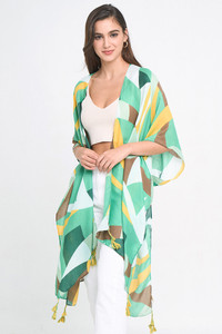 Abstract Print Tassel Kimono-BLK310096