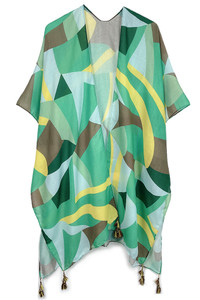 Abstract Print Tassel Kimono-BLK310096