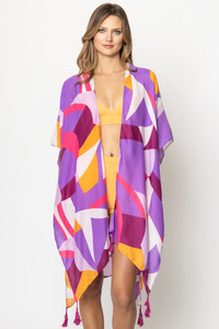 Abstract Print Tassel Kimono-BLK310096