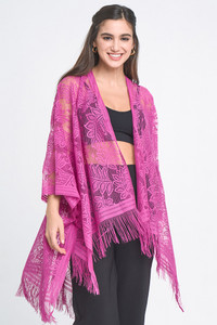 Leaf Lace Fringe Kimono-WLK310023