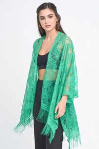 Leaf Lace Fringe Kimono-WLK310023
