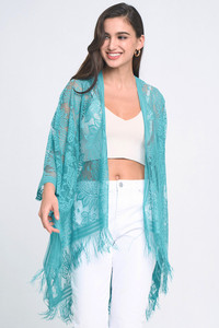 Leaf Lace Fringe Kimono-WLK310023