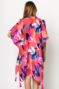Leaf Print Tassel Kimono-WLK310063