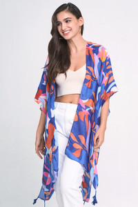 Leaf Print Tassel Kimono-WLK310063