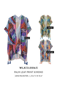 Palm Leaf Print Tassel Kimono
