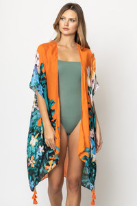 Floral Print Tassel Kimono