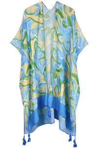 Swirl Border Print Tassel Kimono-YLK310081