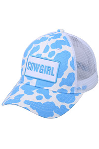 C.C Cowgirl in Cow Pattern Baseball Cap-BAB-8032